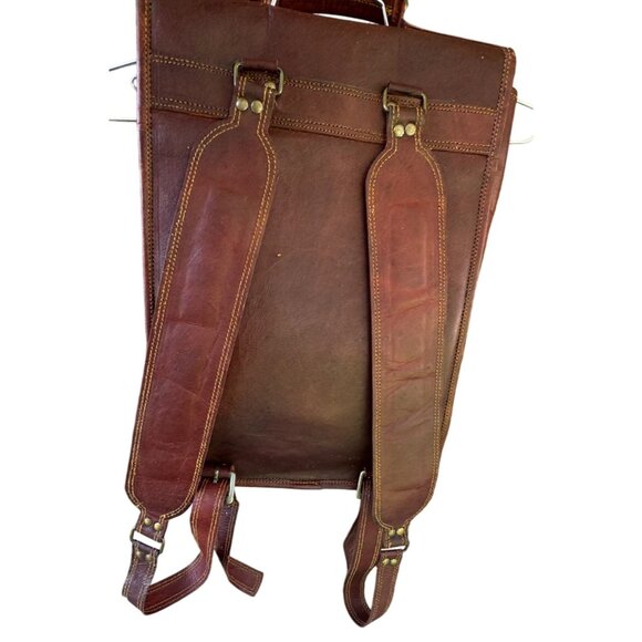 KENAR Leather Backpack Laptop Travel Book Bag Brown Vintage Style - Picture 3 of 9